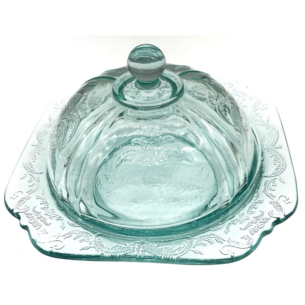 Vintage Teal Green Pressed Lidded Dish „Recollection Green“ By Indiana Glass